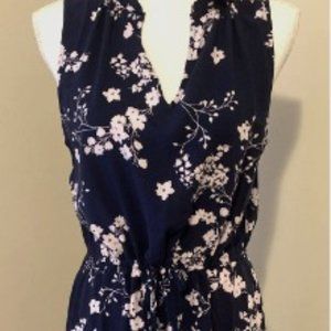 GAP Factory Tie Waist Dress Navy Blue Floral